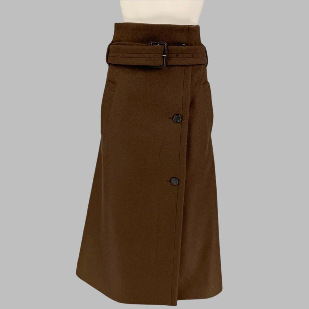 THE ROW Size XS Brown Wool Polyamide Benito Belted Paperbag Skirt
